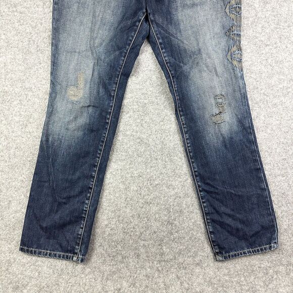 Eddie Bauer Jeans Womens 12 Modern Straight Aztec Embroidered Distressed Denim - Picture 4 of 16